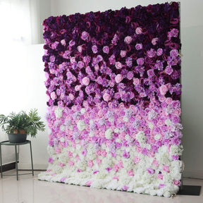 Roseytime Artificial Flower Wall Rolling Up Purple&White Hanging Flowers Wedding Backdrop Decor for Birthday Event Party