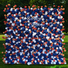 Roseytime 3D Royal Blue Flower Wall Roll Up Fabric Back #RTW028