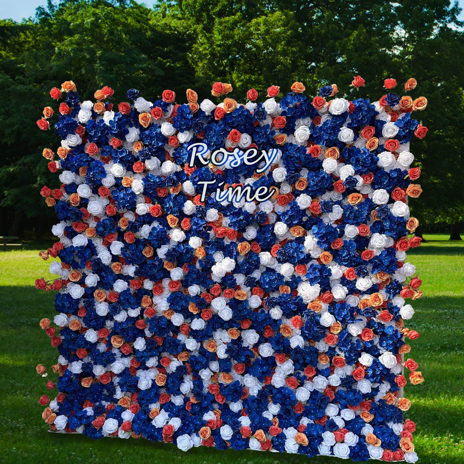 Roseytime 3D Royal Blue Flower Wall Roll Up Fabric Back #RTW028