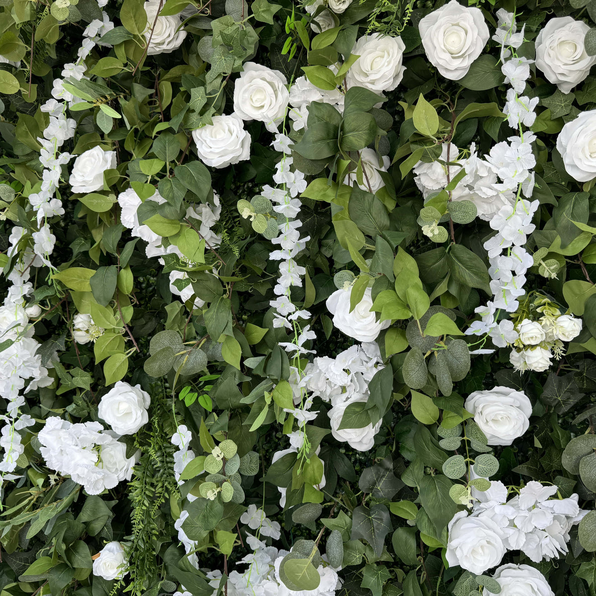 Roseytime 3D White&Green Greenery Flower Wall Roll Up Fabric Back #RTW012