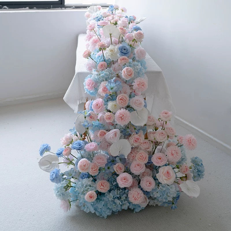Roseytime Blue&Pink Flower Runner Table Flower Decor#RTR084