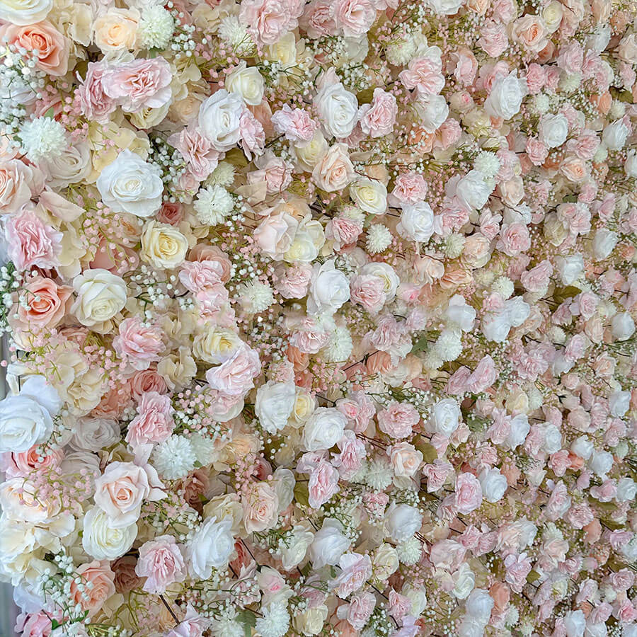 Roseytime 5D Pink Flower Wall Backdrop Rolling Up Fabric Back #RTW297