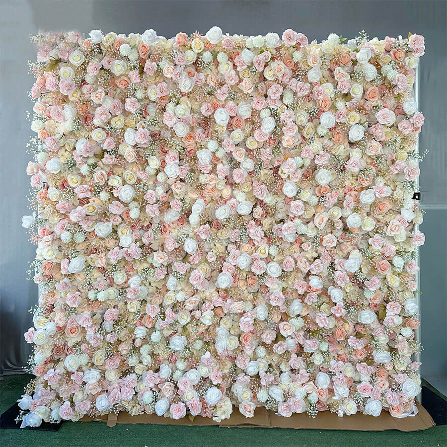 Roseytime 5D Pink Flower Wall Backdrop Rolling Up Fabric Back #RTW297