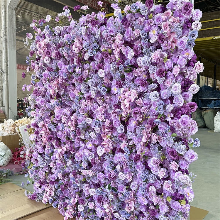 Roseytime 5D Purple Flower Wall Roll Up Fabric Back #RTW152