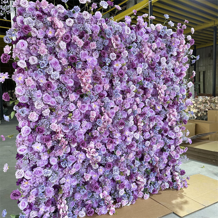 Roseytime 5D Purple Flower Wall Roll Up Fabric Back #RTW152