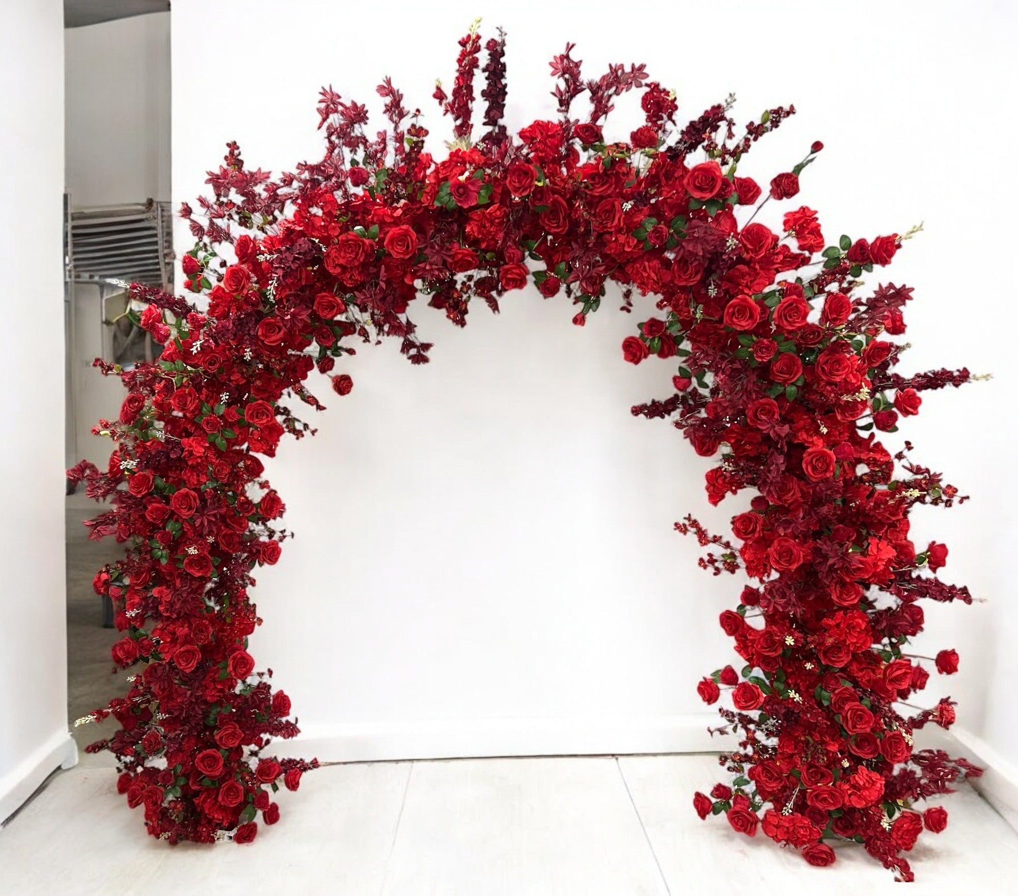 RoseyTime Red Flower Round Arch With Frame #RTA094