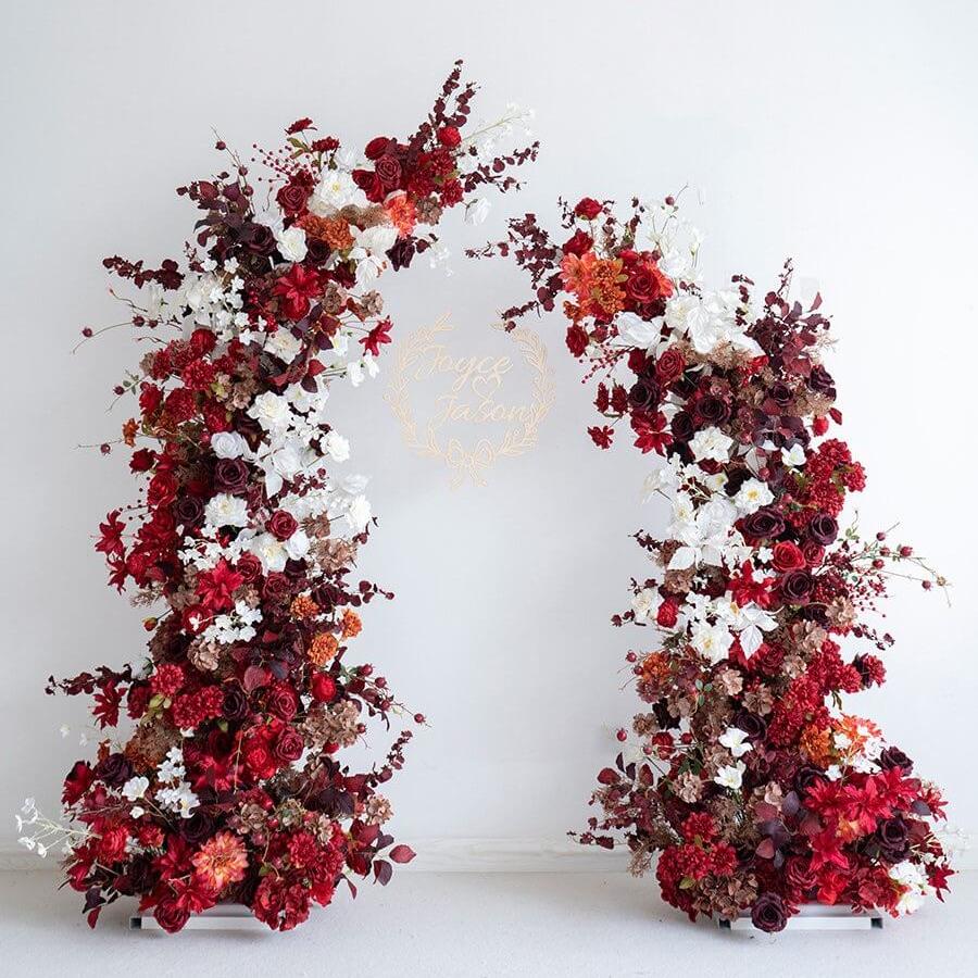 Roseytime Autumn Red Flower Pillars Arch with Frame #RTP050