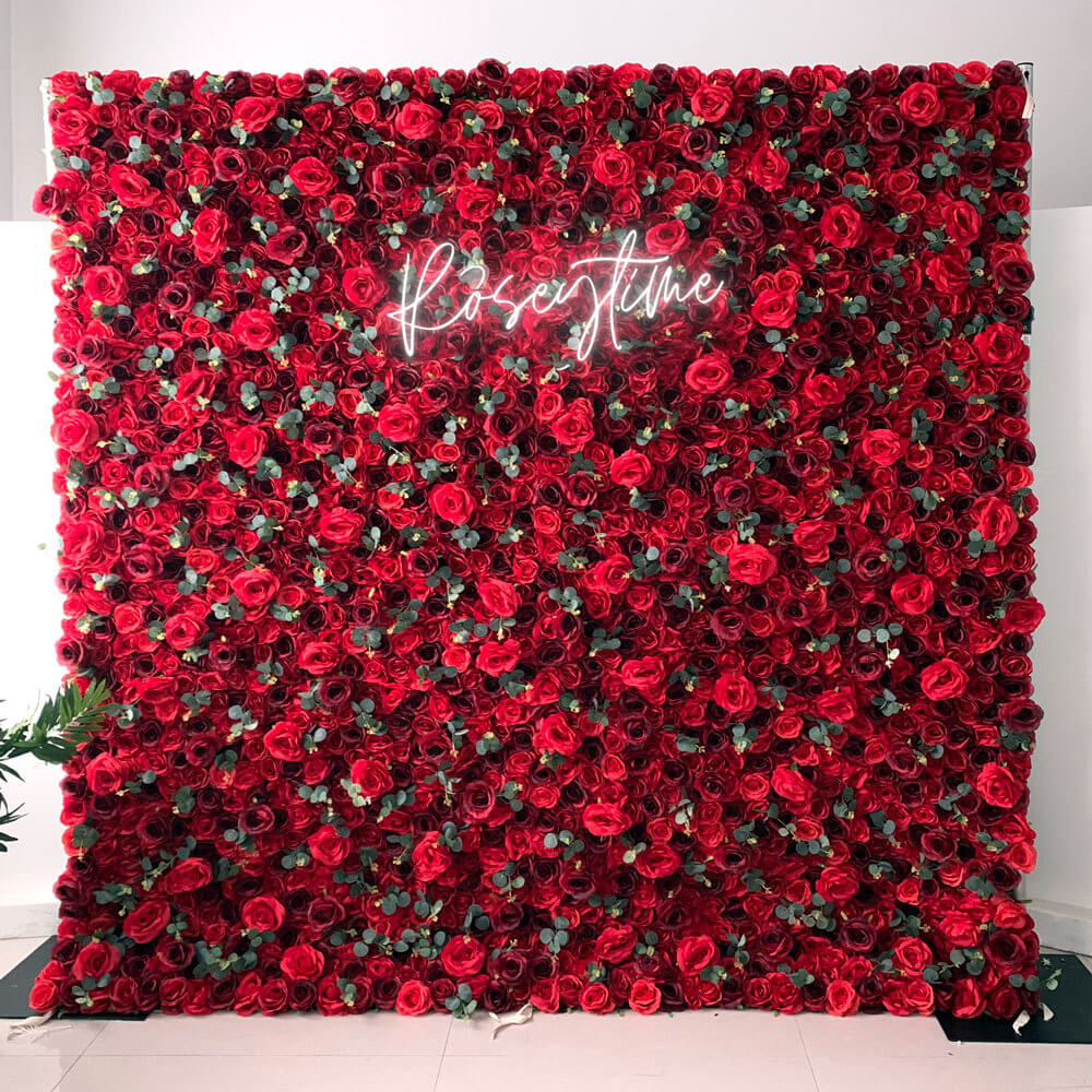 Roseytime 3D Red Flower Wall Roll Up Fabric Back #RTW109