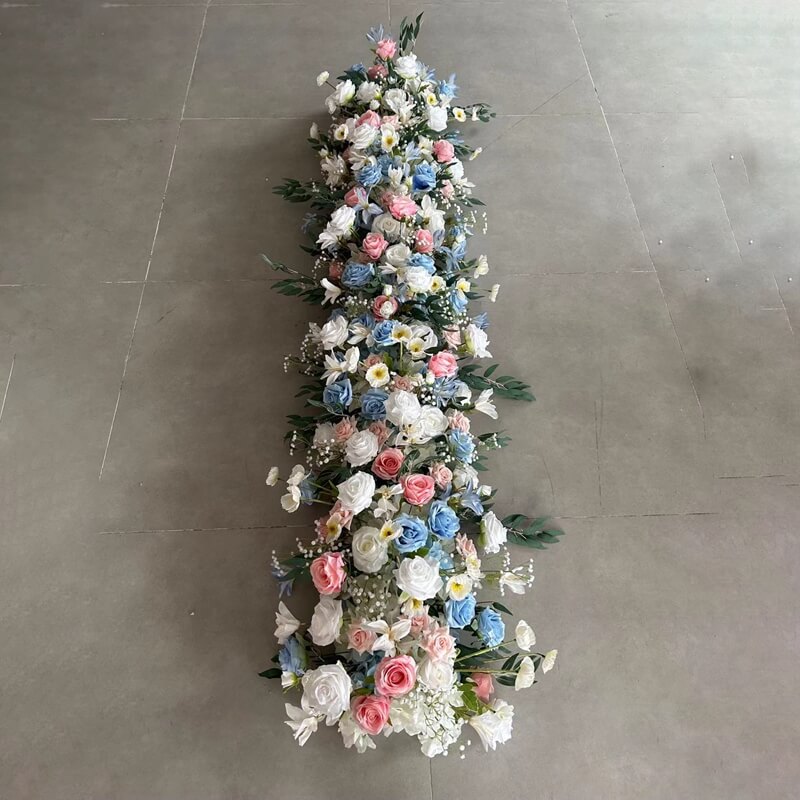 Roseytime Blue&Pink Flower Runner Table Flower Decor#RTR080
