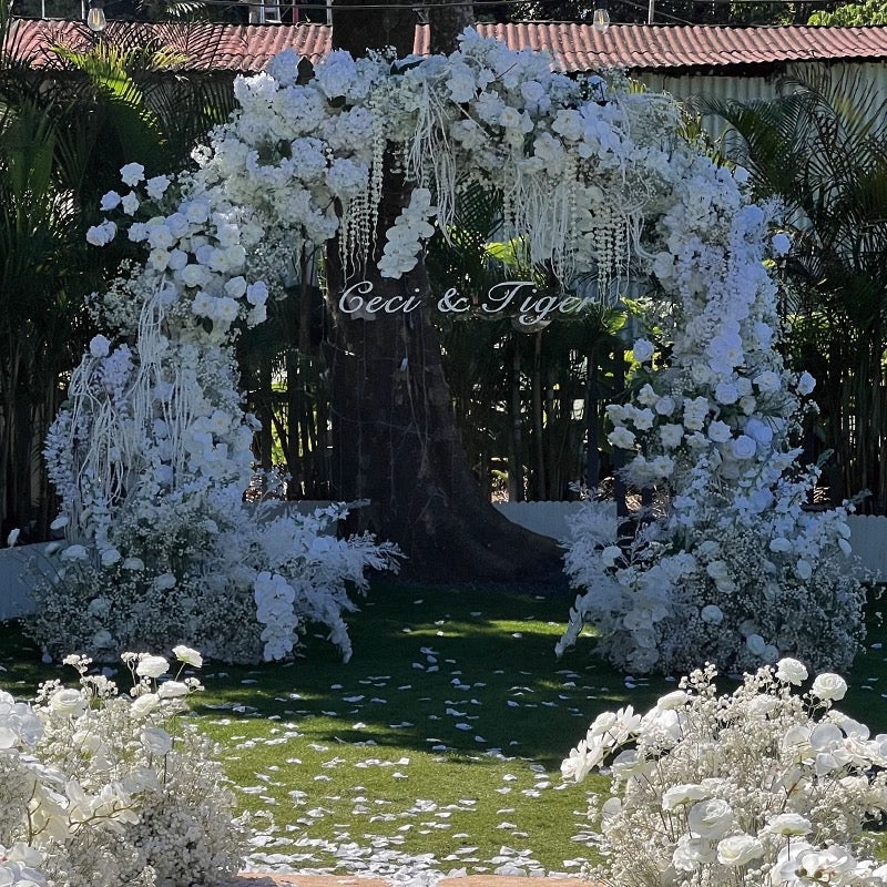 RoseyTime Wedding White Flower Round Arch #RTA075
