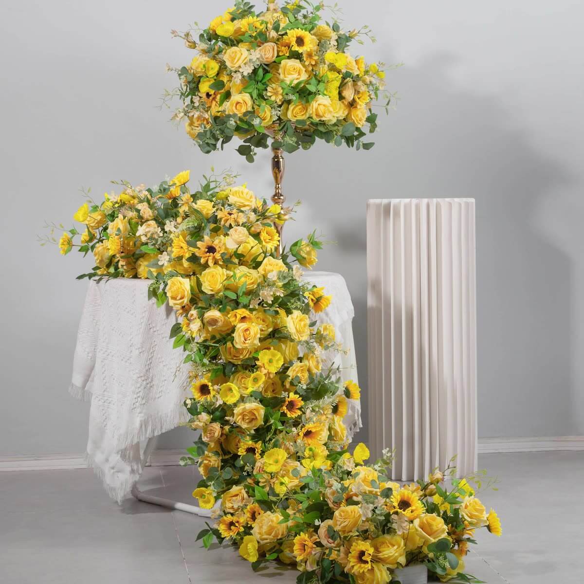 Roseytime Yellow Flower Runner Table Flower Decor#RTR076