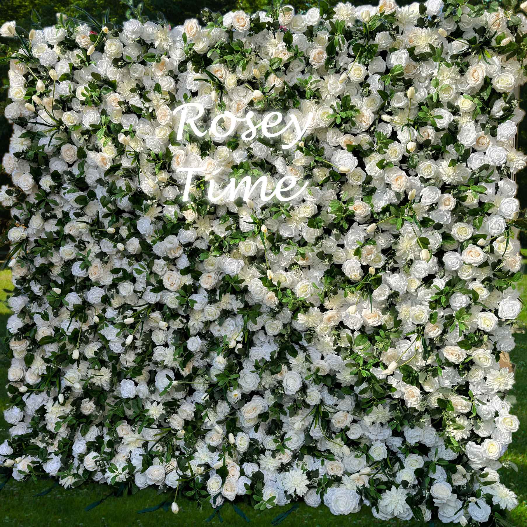 Roseytime 5D White&Green Flower Wall Roll Up Fabric Back #RTW075