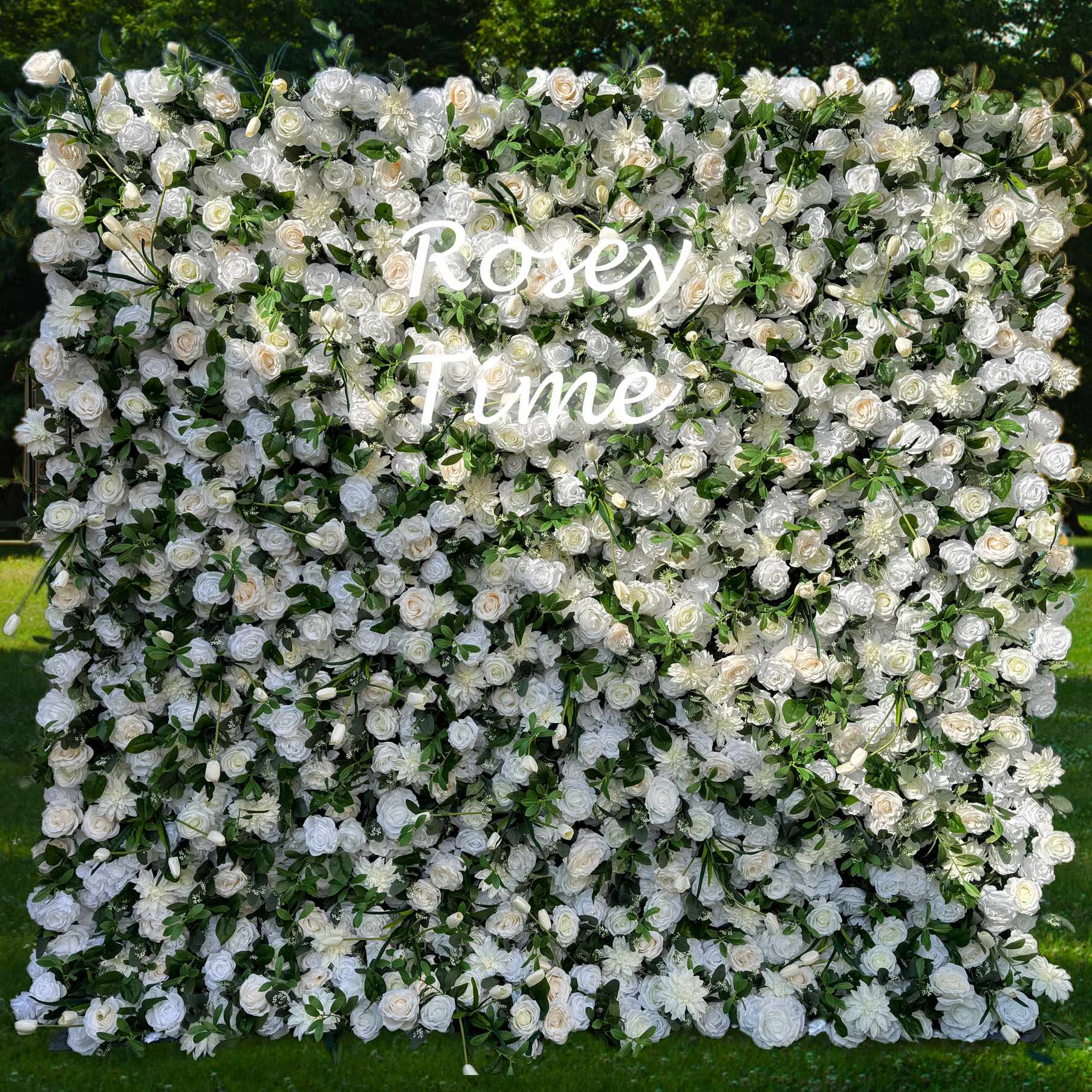 Roseytime 5D White&Green Flower Wall Roll Up Fabric Back #RTW075