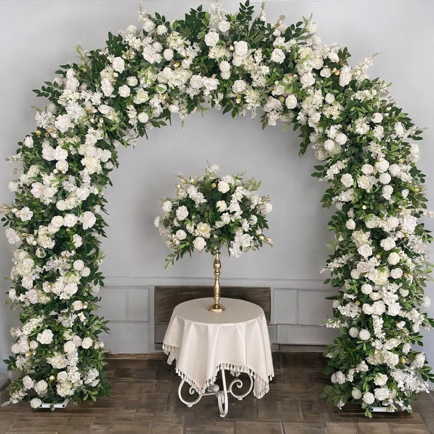 RoseyTime White&Green Wedding Flower Round Arch #RTA103