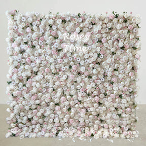 Roseytime 3D White Pink Flower Wall Roll Up Fabric Back #RTW198