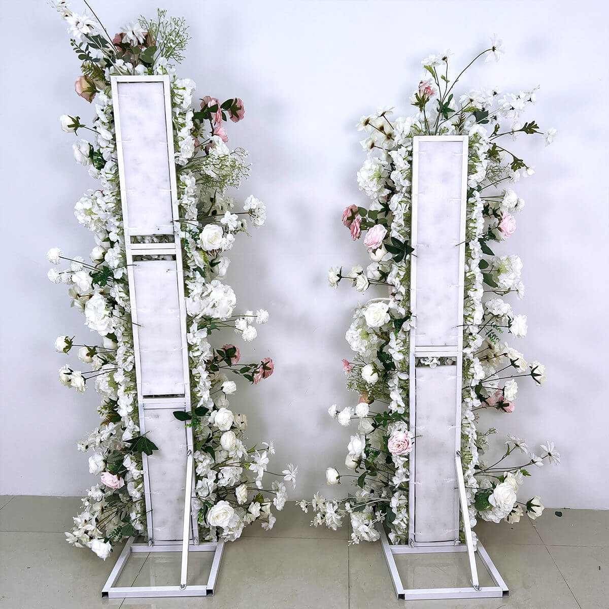 Roseytime Floral Pillars Arch Baby's Breath White Pink Flowers with Frame #RTP028